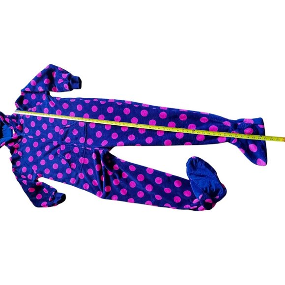 Footed Pajamas Hooded Purple Pink Polka Dot Fleece Zipper Closure Pocket Warm - Picture 13 of 16